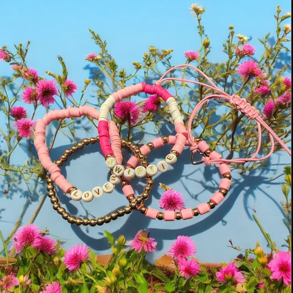 Pink and Gold Beaded Bracelet Set